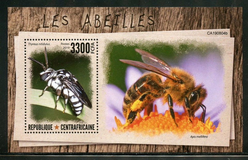 Centrale Africa 2019 Api Souvenir Foglio come Nuovo Mai Incernierato - Immagine 1 di 1