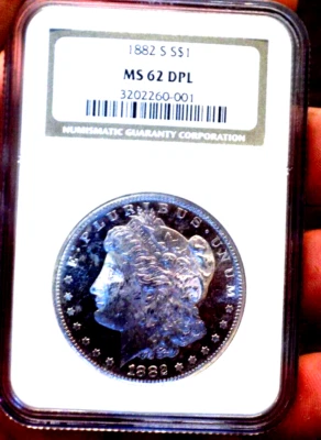 MORGAN SILVER DOLLAR 1882 S NGC MS 62 DMPL BLUE CHROME MONSTER CAMEO SHOCKING! - Image 1 of 4