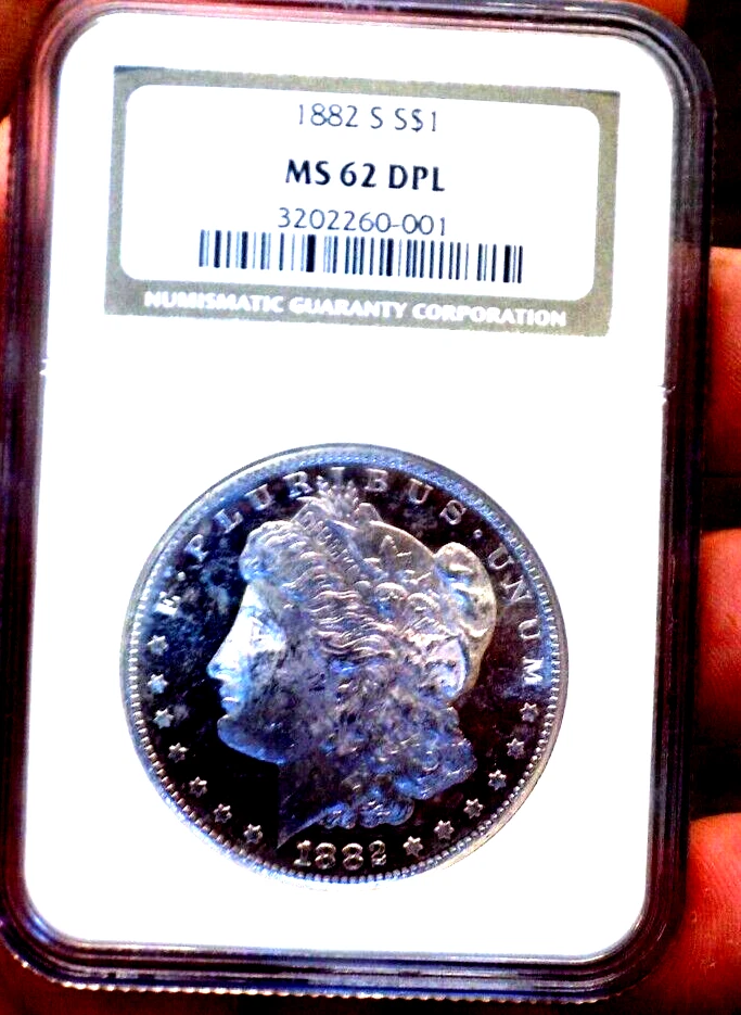MORGAN SILVER DOLLAR 1882 S NGC MS 62 DMPL BLUE CHROME MONSTER CAMEO SHOCKING! - Image 1 of 4