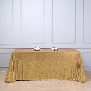 90x132" Gold SEQUIN RECTANGLE TABLECLOTH Wedding Party Catering Linens SALE - Picture 1 of 8
