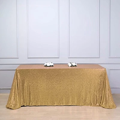 90x132" Gold SEQUIN RECTANGLE TABLECLOTH Wedding Party Catering Linens SALE - Image 1 of 4