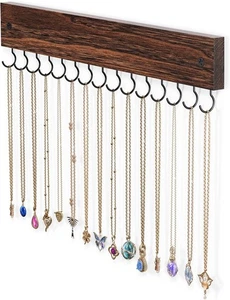 Soporte para collar de madera Lolalet para pared con 15 ganchos, collares colgante marrón - Imagen 1 de 7