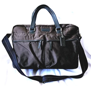 Coach Varick Maletín Bolso de Negocios Marrón Nylon Cuero Tablet Laptop F70681 - Imagen 1 de 15