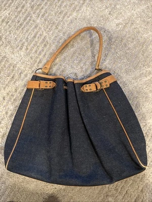 Kooba Belted Magnet Closure Crossbody Denim Blue Purse Handbag - Image 1 of 4