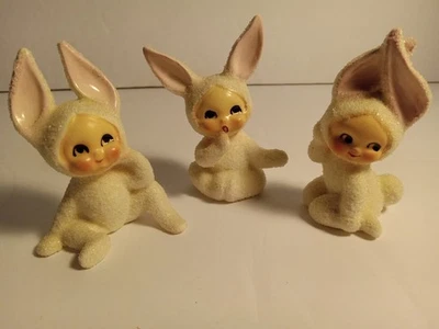 (3) Vintage ~ Lefton ~ Sugar Glazed Snow Baby Bunny Rabbits - Image 1 of 4