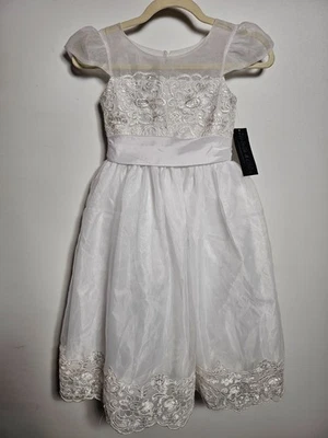 Isobella & Chloe девочек размер 7 трапециевидный официальный платье белый молнии назад галстук с Ярлыками - Изображение 1 из 4