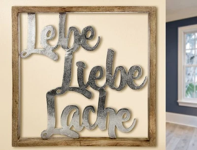 46867 Wandobjekt Wand Relief Objekt Spruch Lebe Liebe Lache Alu 3,5 x 60 x 60cm - Bild 1 von 2