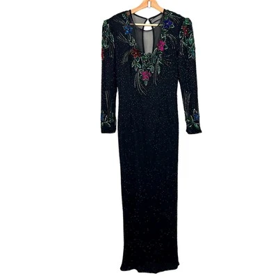 VTG Scala Beaded Silk Gown Size M Long Sleeves Formal Evening 80s/90s Maxi Dress - Image 1 of 4