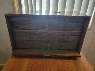 Vintage H. Gerstner & Son 8 Drawers Oak Wood Machinist Toolbox Chest Model 31A - Image 1 of 4