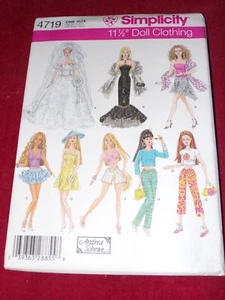 🌷 SIMPLICITY #4719 - 11½" BARBIE DOLL BRIDAL & DAY - EVENING CLOTHES PATTERN FF - Picture 1 of 2