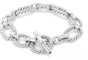 Pulsera de palanca de eslabones David Yurman de propiedad anterior con zafiros azules de 9" de largo - Imagen 1 de 4