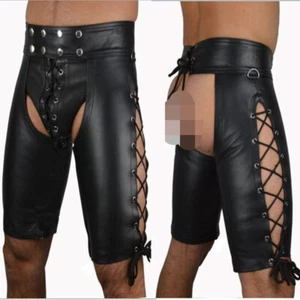 Sexy Underwear Sexy Men Strap Tight Open Crotch Lederhosen Leather Pants - Picture 1 of 4