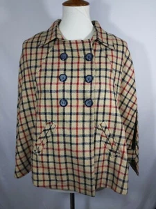 Tartan Wool Cape/Coat Mind Code Brand Size Large Lined Double Breasted - Picture 1 of 10