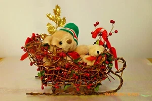 New LIGHTED Woven Grapevine SLEIGH Christmas BEARS Centerpiece HANDMADE Decor #8 - Picture 1 of 10