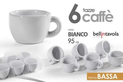 GICOS SRL Set 6 Tazzine Tazze da Caffe' Bar Basse in Ceramica Bianche