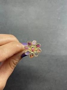 Multi Tourmaline Flower Ring, Natural Gemstone Handmade 925 Sterling Silver Ring - Picture 1 of 12