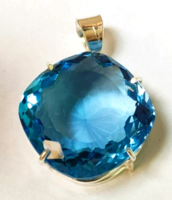 AAA+ 96.60 Ct. Large Blue Topaz Square Cut 925 Sterling Silver Pendant For Gift - Image 1 of 4