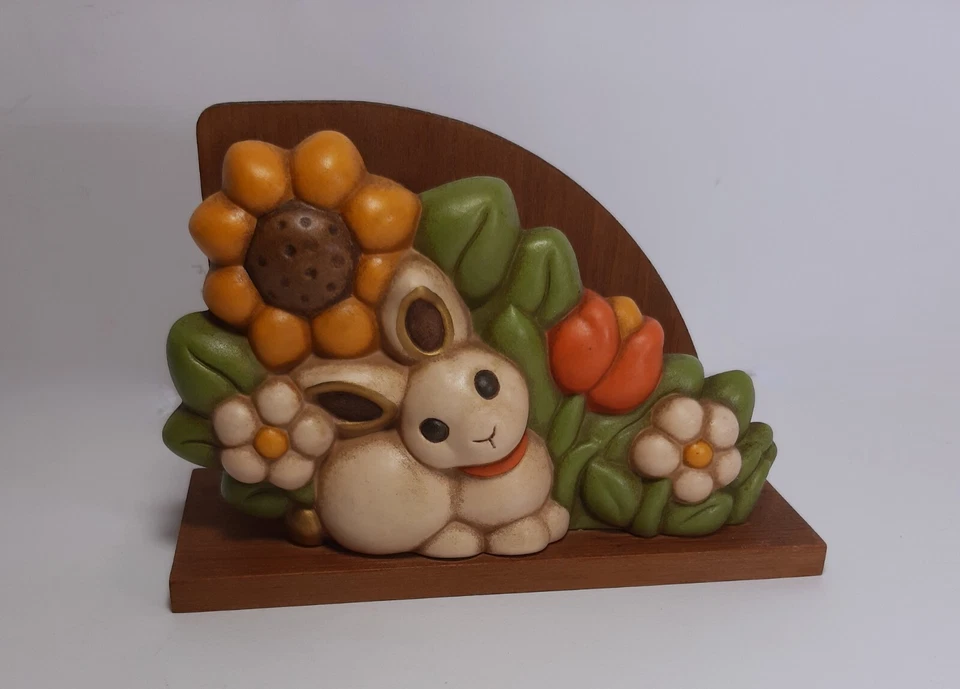 Portatovaglioli THUN Coniglio Fiori Raro Fuori Produzione cm 18 Porta Tovaglioli - Immagine 1 di 4