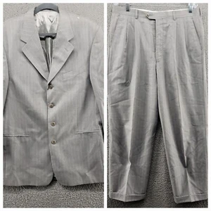 GRAY PINSTRIPED BACHRACH 100% WOOL SUIT sz 42L JACKET & 35L PANTS made in ITALY - Picture 1 of 21