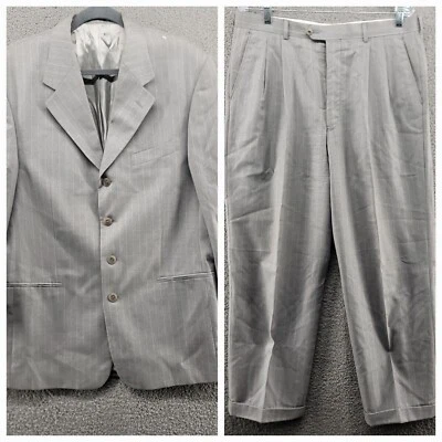 GRAY PINSTRIPED BACHRACH 100% WOOL SUIT sz 42L JACKET & 35L PANTS made in ITALY - Image 1 of 4