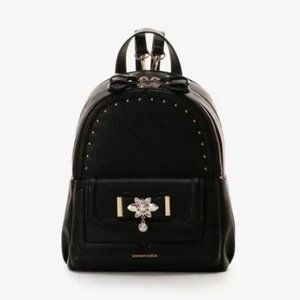 Samantha Vega Black Backpack Small Bijou Ribbon Faux Leather USED from Japan - Picture 1 of 8