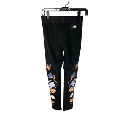 Adidas black stretch legging pants floral printed women's size small  - Image 1 of 4