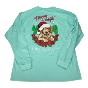 Simply Southern T-Shirt Womens Large, XL, XXL Mint Green Christmas Golden Lab - Picture 1 of 11