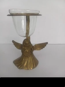 Querubín ángel de latón soporte votivo de Navidad adornado decoración navideña vintage - Imagen 1 de 14