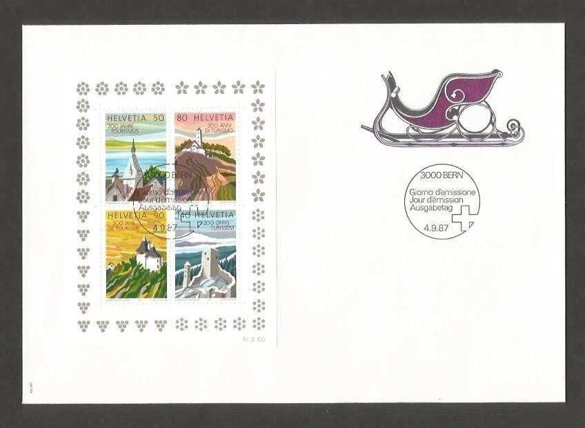 SWITZERLAND – FDC – 1987 – TOURISM INDUSTRY - #816a – SOUVENIR SHEET - Image 1 of 1
