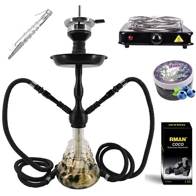 RMAN Shisha 55cm Wasserpfeife 2 Schläuche mit Kohle Dampfsteine Kohleanzünder - Bild 1 von 4