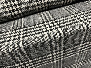 Wool Blend Coat Fabric, Per Metre - Prince Of Wales Check - Black & White - Picture 1 of 3