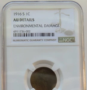 1916-S Lincoln Cent - NGC AU DETAILS ENVIRO DAMAGE - Free Shipping! - F#6002 - Picture 1 of 14
