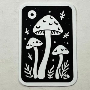 Black And White Mushrooms At Night Rectangle Sticker - Picture 1 of 2