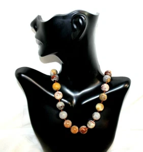 Vintage 14k Gold Filled Jasper Stone Bead Knotted Strand Necklace 12mm 20" 74g - Picture 1 of 6