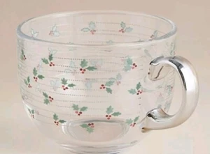 NEW 2 CLEAR WITH MISTLETOE HOLLY DESIGN CHRISTMAS π CAPPUCCINO MUGS - Picture 1 of 11