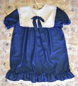 Union Made, Randi Tara Kids 6x Blue W Polka Dots Lace/Cotton Bib Dress - Picture 1 of 7