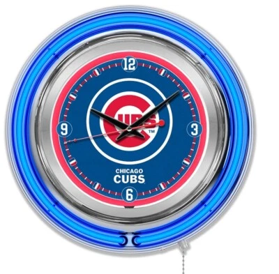 NEW - Chicago Cubs 15" Double Neon Wall Clock, Clk15MLBCub - Image 1 of 3
