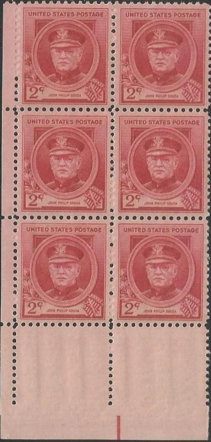 Block of 6 stamps - Scott 880 - 2 cent - John Philip Sousa - 1940 - MNH - Image 1 of 1