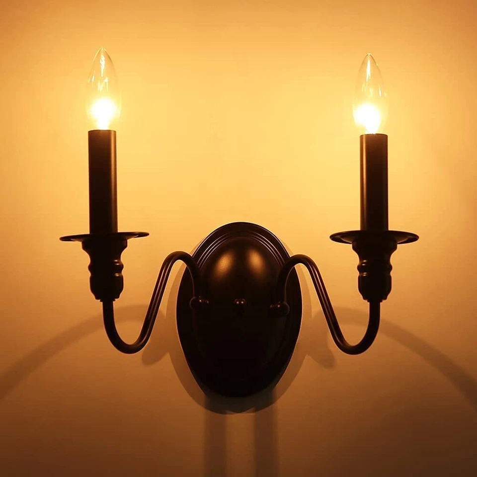 Farmhouse Industrial Wall Light Fixtures Candle Black Wall Lamp Sconce Bedroom - Image 1 of 4