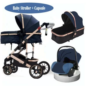 NavyBLue Newborn Baby Pram Pushchair Light Buggy Stroller Travel System Car Seat - Picture 1 of 12