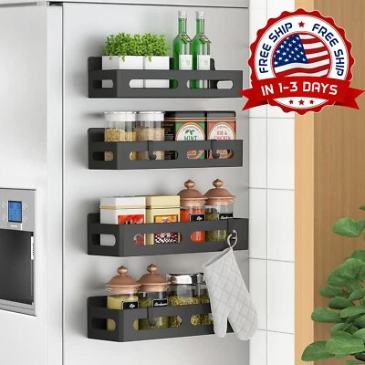 Paquete De 4 Estantes Magnéticos Para Especias Para Refrigerador Estante NUEVO EE. UU. Foto 1 de 4