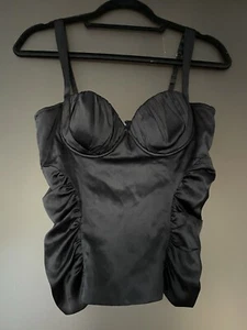Guess Marciano slip abito in seta nera arricciato e cablato corsetto/stile lingerie - Foto 1 di 9