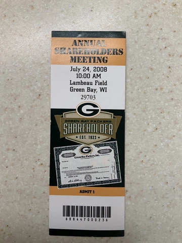 NFL 2008 Green Bay Packers Annual Shareholders Meeting Ticket!* Cover