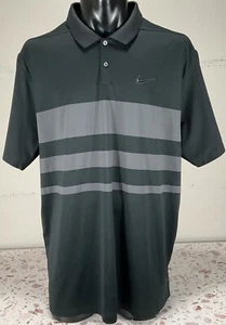 Nike Dry Fit Short Sleeve Polo Shirt XL Black Gray Striped - Picture 1 of 6