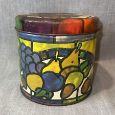 Tin Box Stained Glass Design Fruit Theme 4.75" Vintage