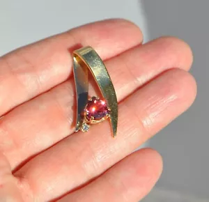 Ciondolo oro massiccio 14 kt tormalina rosa naturale e diamanti WBL designer fatto a mano - Foto 1 di 9