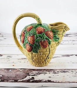 1989 Haldon Group Basketweave Ceramic Strawberry Pitcher Vase Tabletop Decor MCM - Picture 1 of 10