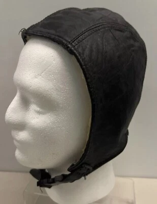 Vintage Faux Leather Aviator Cap Shearling Lined Buckle Black Medium Snoopy - Image 1 of 4