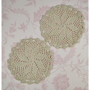 2 Antique Handmade Crochet Round Doilies with Pinwheel Design Center - Picture 1 of 4