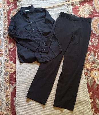 Calvin Klein Boys black band outfit dress pants & button down shirt, youth 16 - Image 1 of 4